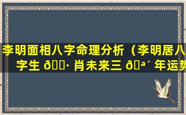 李明面相八字命理分析（李明居八字生 🌷 肖未来三 🪴 年运势）